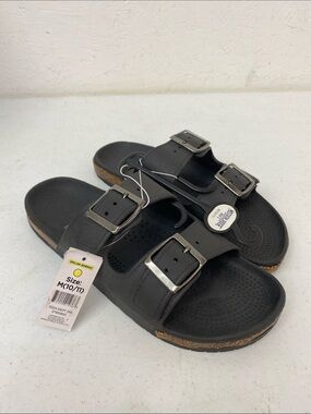 Black Double-Buckle Slide Sandals brand new